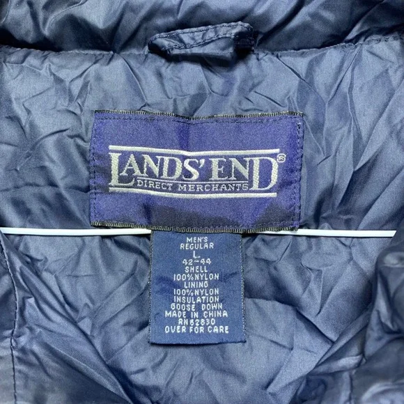 Vintage Lands End Puffer Vest Jacket Mens Large Navy Blue Goose Down Zip Up 90s - Picture 4 of 11